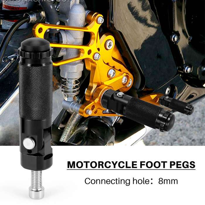 Black 8Mm Cnc Universal Motorcycle Bike Folding Foot Pegs Rear Rest Racing Cruiser Chopper Cafe Old