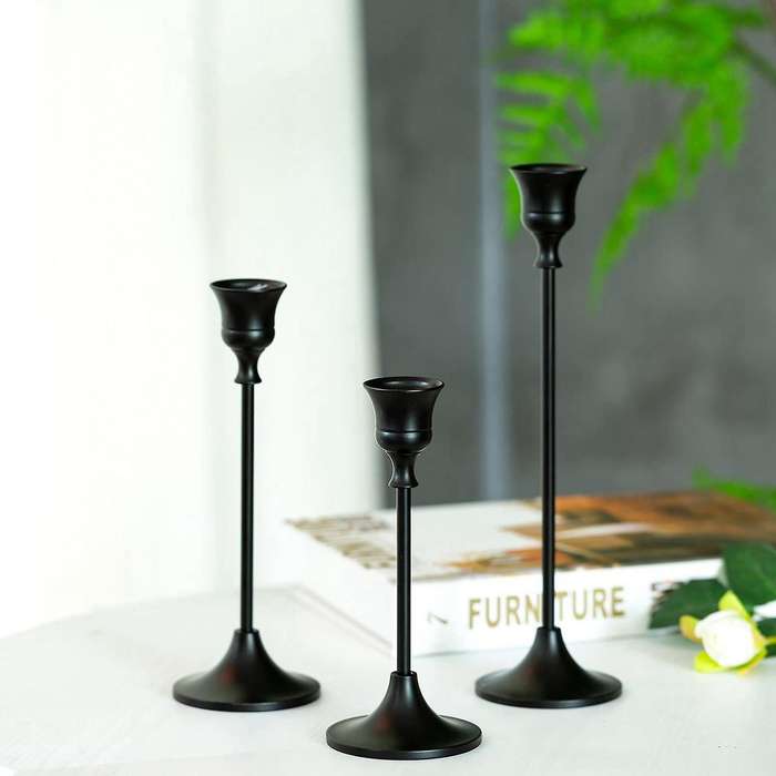 Black Candlestick Set Of 6 for Fireplace Dining Table Home Decoration