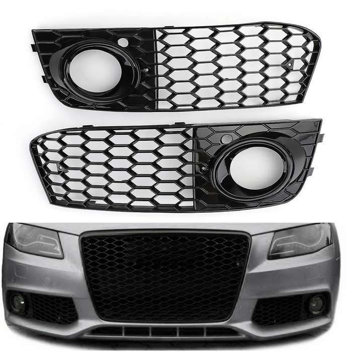 Black Car Front Fog Light Mesh Grille Cover for A4 B8 2009 2010 2011 2012 Fog Lamp Honeycomb Grille
