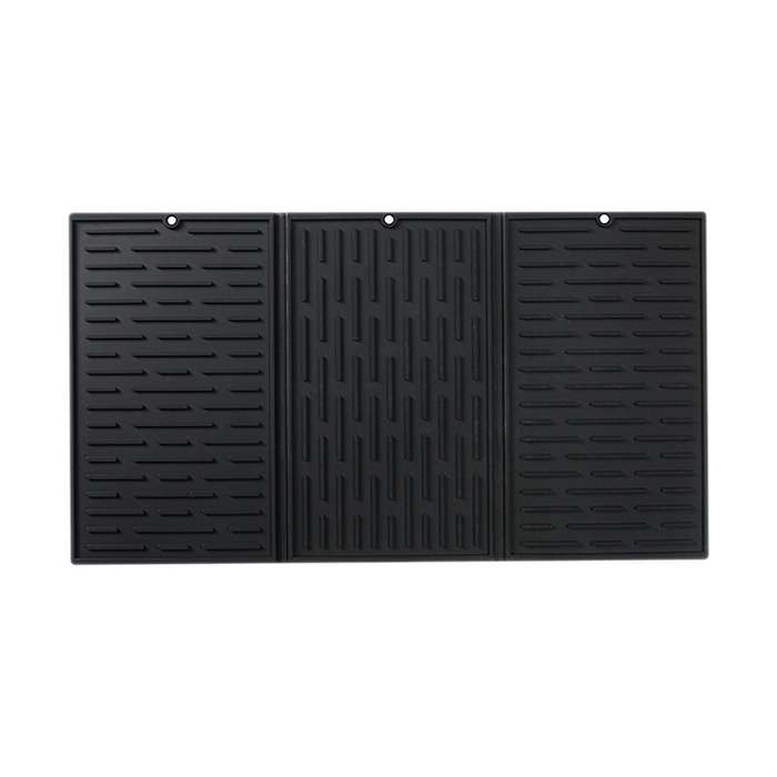 Black Foldable Tri-Fold Tableware Drying Mat Silicone Draining Mat for Kitchen Counters
