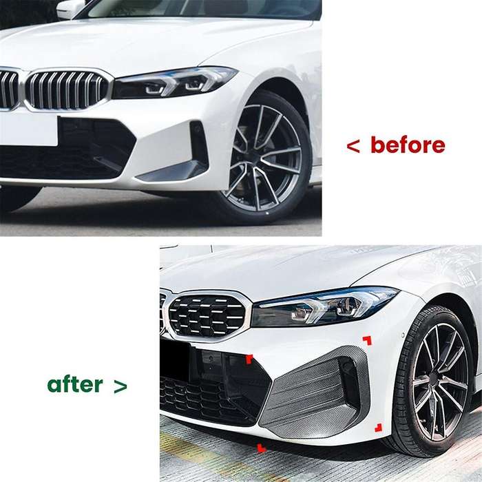 Black for 3 Series G20 G21 2023+ Front Fog Lamp Grille Decorative Cover Stickers Side Canards Split
