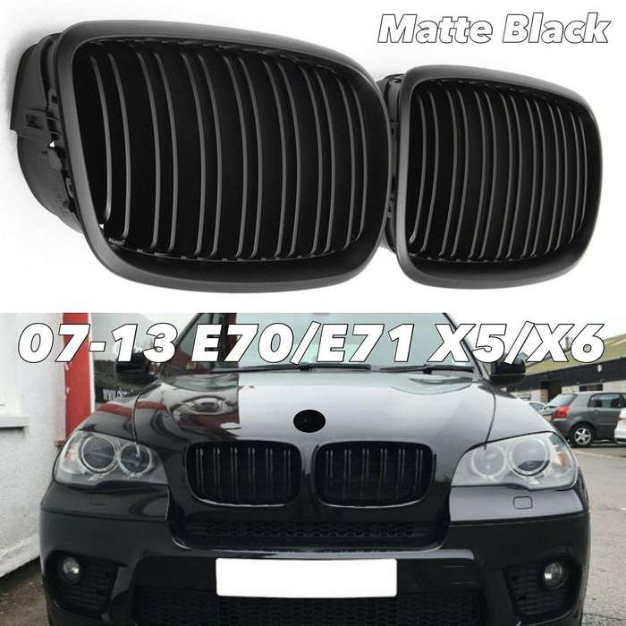 Black Front Bumper Dual Slat Front Kidney Grille for  X5 X6 E70 E71 2007-2014