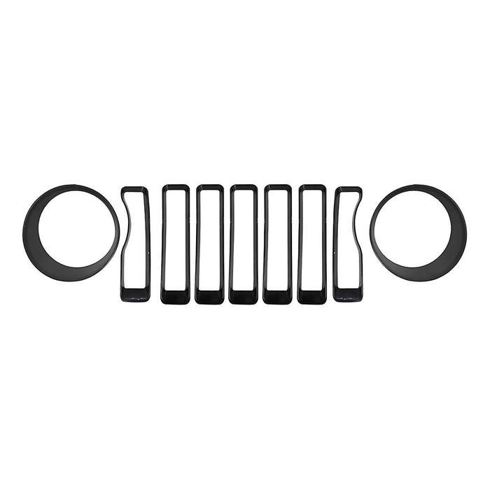 Black Front Grille Frame Headlight Ring Mesh Ring for Wrangler 2018 Exterior Modification