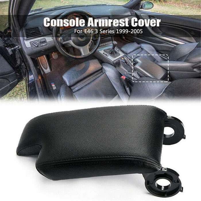 Black Leather Armrest Center Console Lid Cover for E46 3 Series 1998-2006 Black