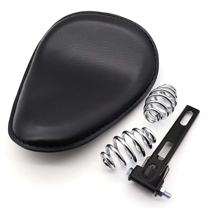 Black Motorcycle Seat Vintage Leather Solo Seat Cover 3inch Spring Swivel Bracket Seat for Chopper C