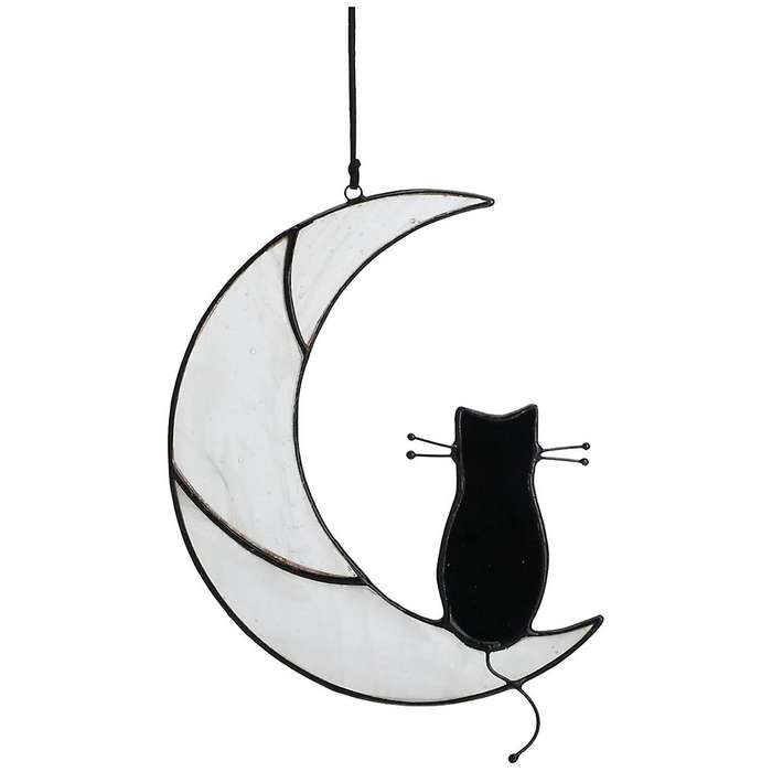 Black Sitting On White Moon Suncatcher,handcrafted Window Hangings,windows Panels Memorial Lovers