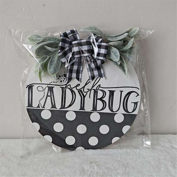 Black Spring and Summer Welcome Sign for Front Door, Rustic Ladybug Decorative Wall Sign, Suitable f