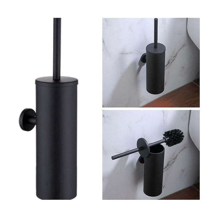 Black Toilet Brush Holder Steel Cleaning Tool Durable Vertical Mounted Wall Bathroom Toilet Brush
