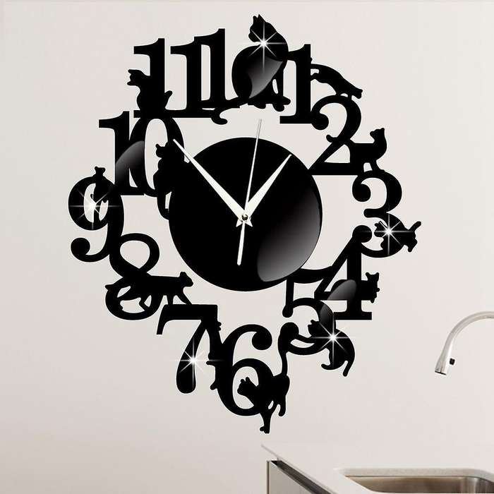 Black Wall Clock Hook Antique Indoor Wall Clock Scandinavian Clock Cute (black)