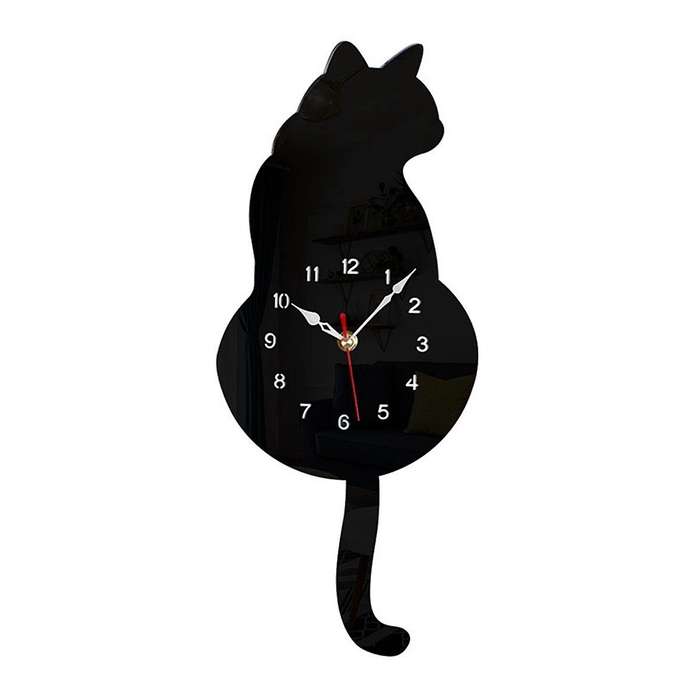 Black-cat Pendulum Wall Clock,cat Clock,cat Clock with Moving Tail,cat Swinging,whimsical Funny Wall