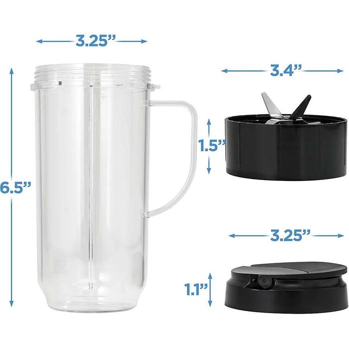 Blender Cups 22oz & Blade Replacement Set for 250w Mb1001 Blenders (2 Containers /extractor Blade W