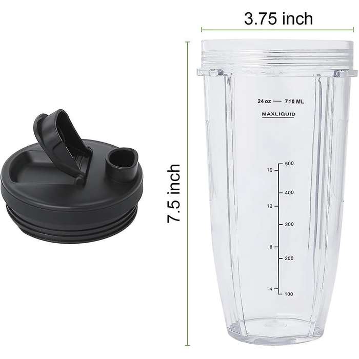 Blender Cups for Ninja, Blender Replacement Parts 24oz Cup with Sip&seal Lid for Auto Iq Series Bl4