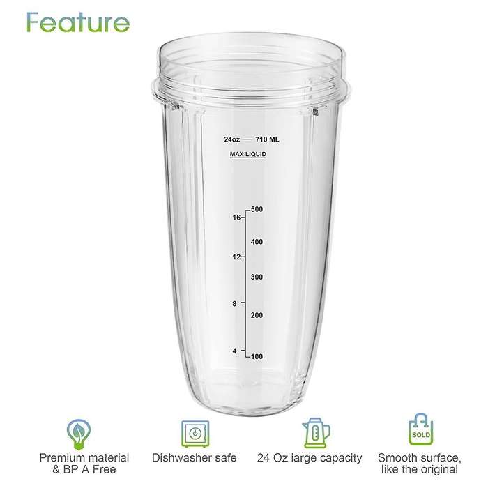 Blender Replacement Parts for , 24Oz Blender Cups with To-Go Lids, 7 Fins Extractor Blade