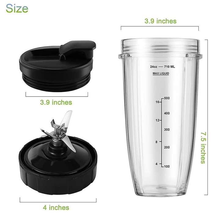 Blender Replacement Parts for , 24Oz Blender Cups with To-Go Lids, 7 Fins Extractor Blade