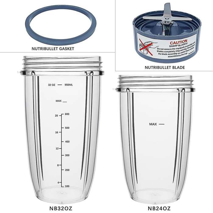 Blender Replacement Parts for 600W/900W Pro , 32oz & 24oz Cups with Replacement Extractor Blade