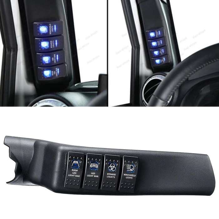 Blue A Pillar Switch Panel Kit 4 Led Pod Left Hand for Jeep for Wrangler 11-18 Jk
