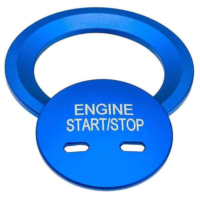 Blue Keyless Engine Start Stop Button Cap with Surrounding Trim Ring for
