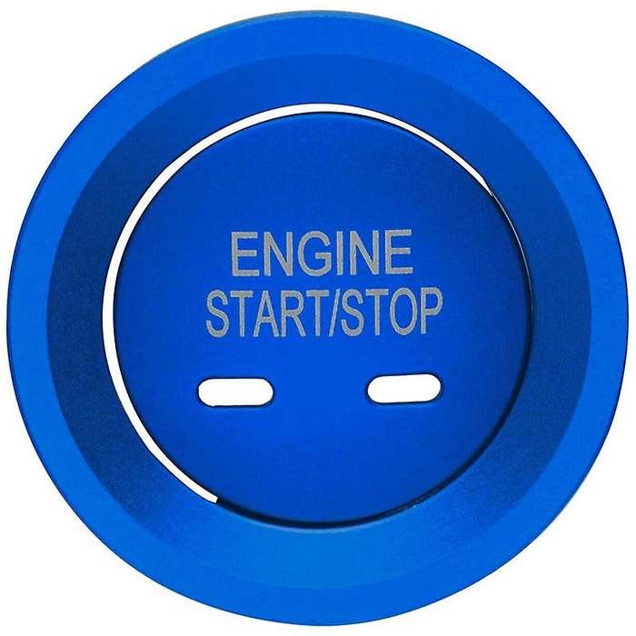 Blue Keyless Engine Start Stop Button Cap with Surrounding Trim Ring for
