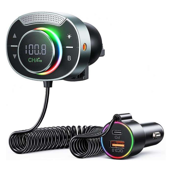 Bluetooth 5.3 Fm Transmitter for Car Bluetooth Car Adapter with Mic Bass Stereo Hifi Sound, Fm Blue
