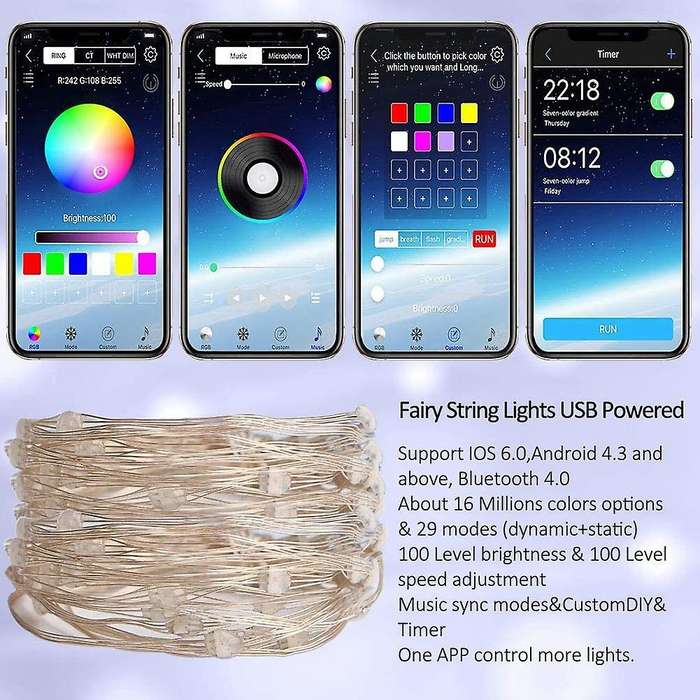 Bluetooth LED String Light 20M App Control Copper Wire String Lamp Waterproof Outdoor Lights Christm