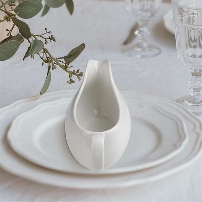 Boat and Saucer 14 Oz,ceramic Sauce Boat with Tray for Milk,warming Sauces,creamer,broth,white
