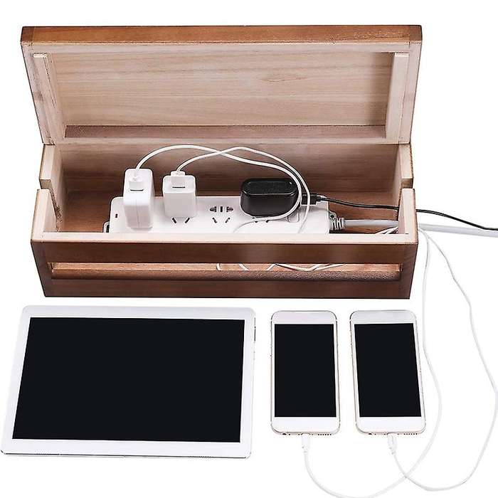 Box Wooden Cord Organizer Box for Extension Cord Power Stripe Surge Protector Wire (coffee Color)