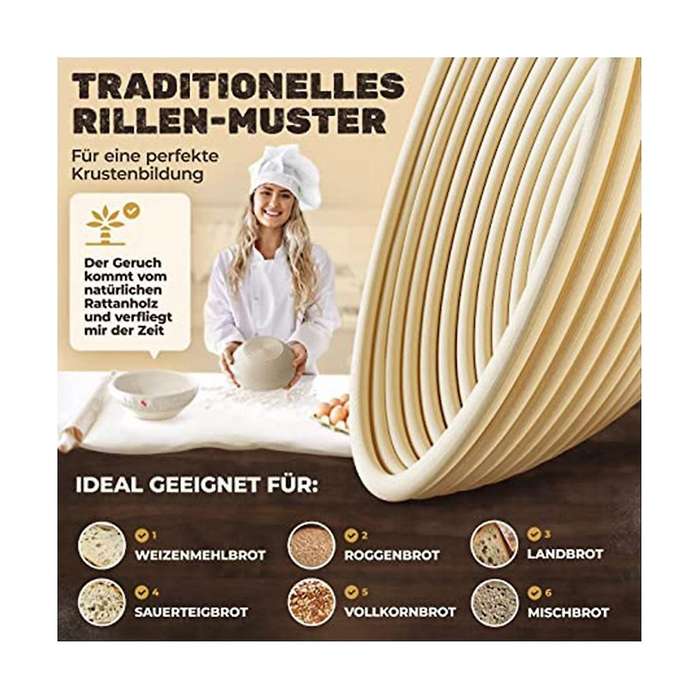 Bread Fermentation Basket Rattan Dough Dough Mold Set Cutter Round Basket European Bag Baking Baske