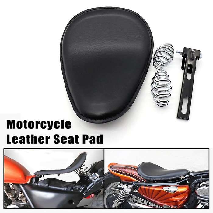 Brown Motorcycle Seat Vintage Leather Solo Seat Cover 3inch Spring Swivel Bracket Seat for Chopper C