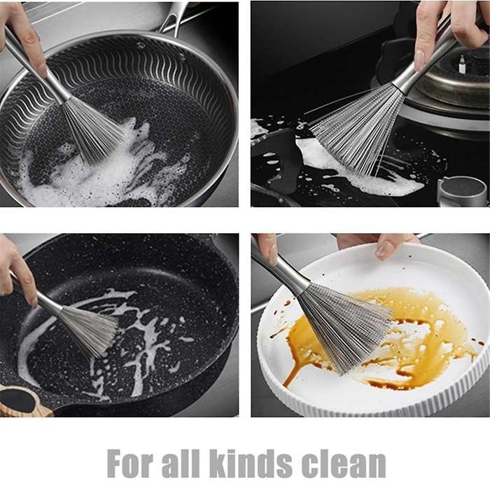 Brush for Kitchen Stainless Steel Wire and Handle with Hang Hook Scrub Dish Pot Stove Plate