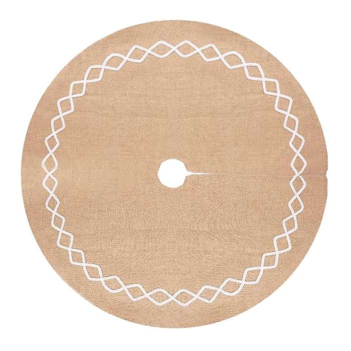Burlap Christmas Tree Skirt,with Hand- White Lace Decor, Christmas Decorations Indoor(double Layer D