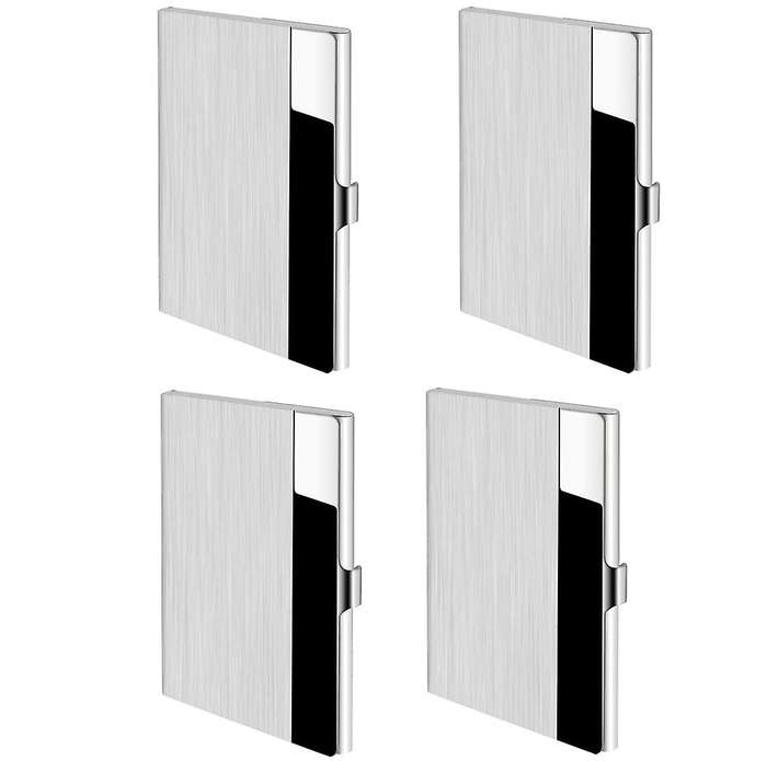 Business Card Cases 4 Pack , Stainless Steel Storage Holders Pocket Cases for ID Cards Credit Cards
