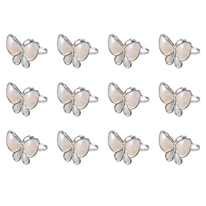 Butterfly Napkin Rings Set of 12,Silver Napkin Ring for New Year,Easter,Christmas,Holiday,Hotel, an