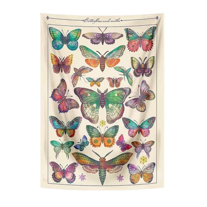 Butterfly Tapestry Vintage Beige Vertical Tapestries Aesthetic Tapestry Wall Hanging Wall Decoration