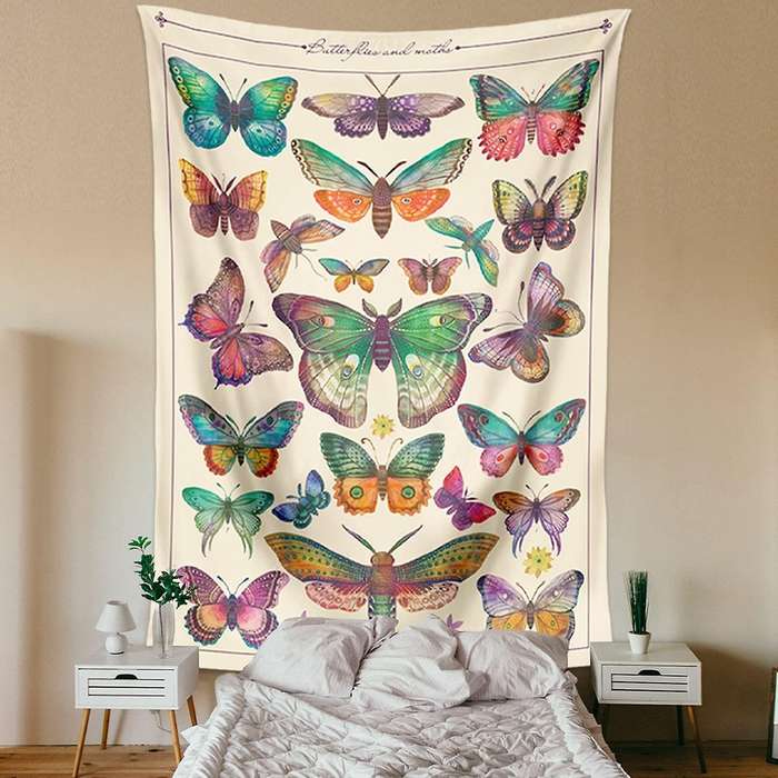 Butterfly Tapestry Vintage Beige Vertical Tapestries Aesthetic Tapestry Wall Hanging Wall Decoration