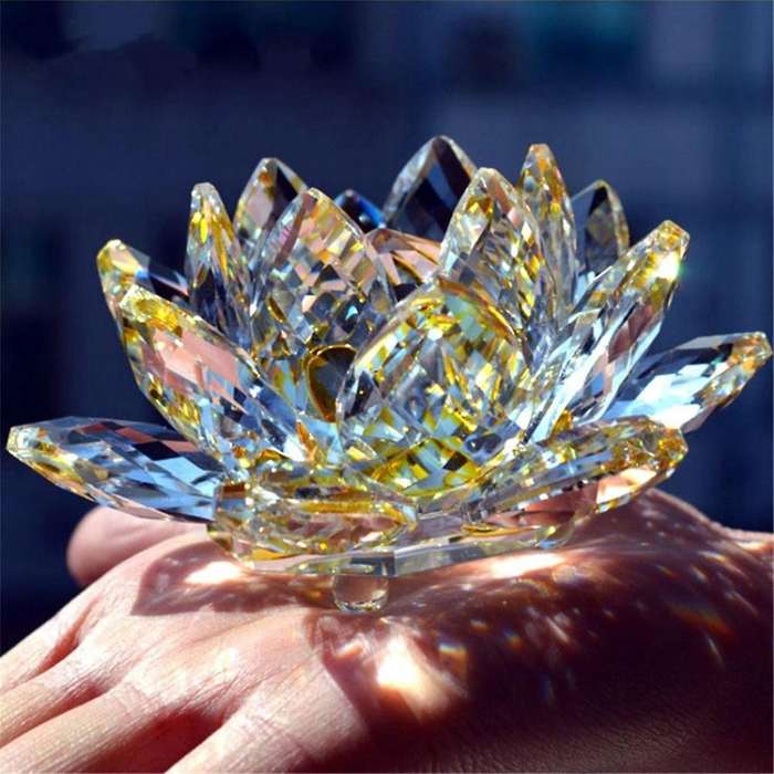 C Crystal Lotus Flower Figurine Valentine Wedding Decor Glass Craft Collection Paperweight Table Orn