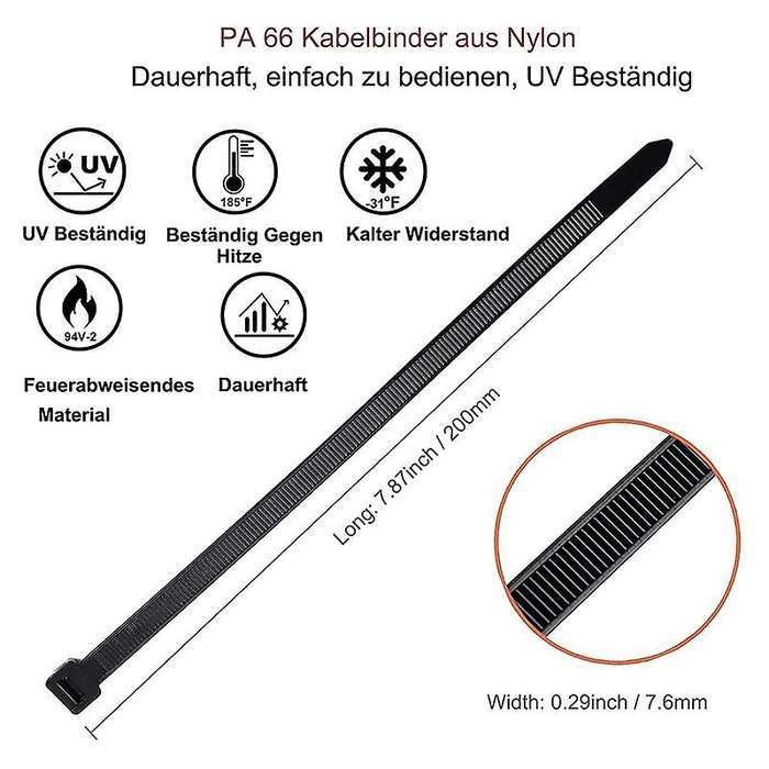 Cable Ties Black Pack Of 300 Mm X 7.6 Mm Uv Resistant Ultra with 75 Kg Tensile Strength Heat Resist