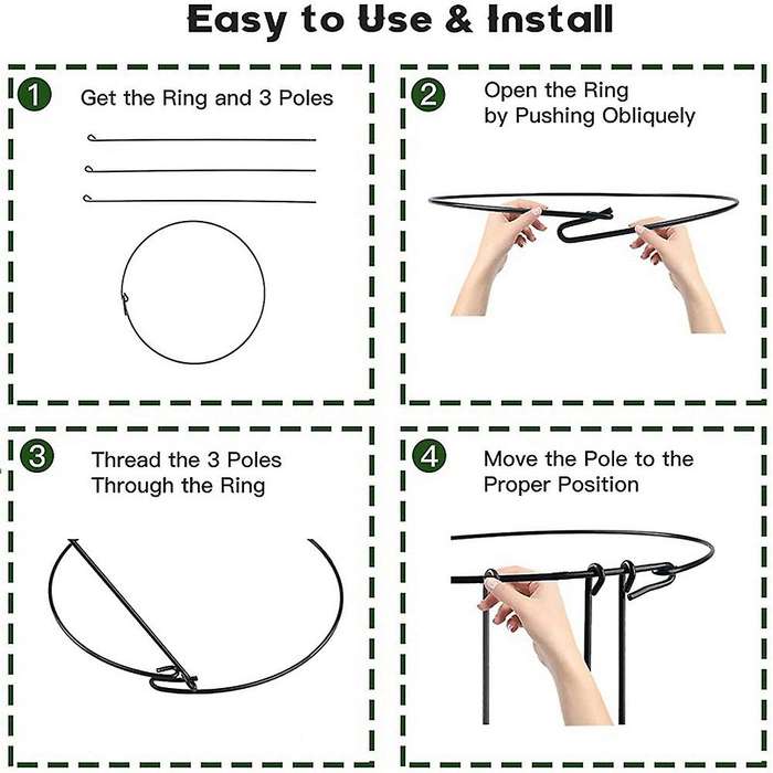 Cage Rings Garden Plant Support Brace, Pack Of 10 Plant Stakes Rings, Strong Garden Supports