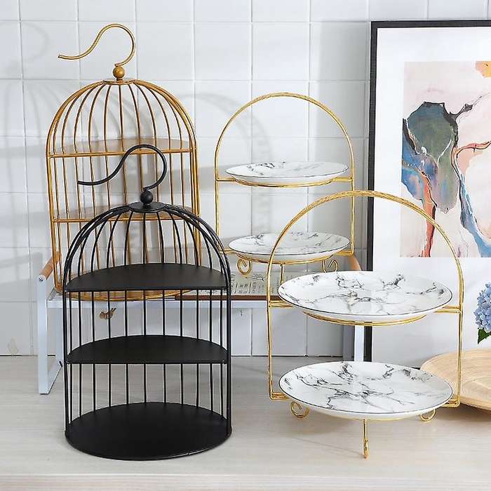 Cage Food Stand Display Rack Three-Layer Dessert Table Tray Cake Rack Afternoon Tea Center Shelf B