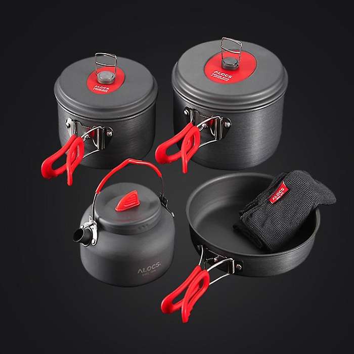 Camping Pot Set 5-6 People Camping Outdoor Cookware Picnic Equipment and Tableware Kettle Frying Pan