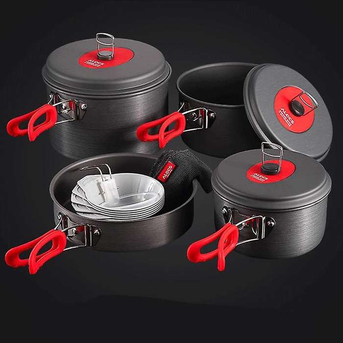Camping Pot Set 5-6 People Camping Outdoor Cookware Picnic Equipment and Tableware Kettle Frying Pan