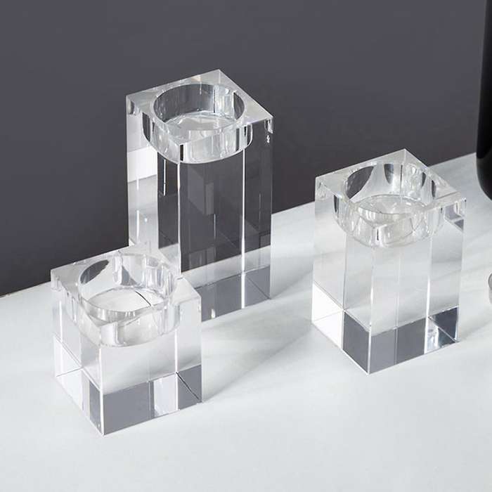 Candle Holder Solid Crystal Clear Square Glass Pillar Holder for Wedding Home Decoration Candlelight