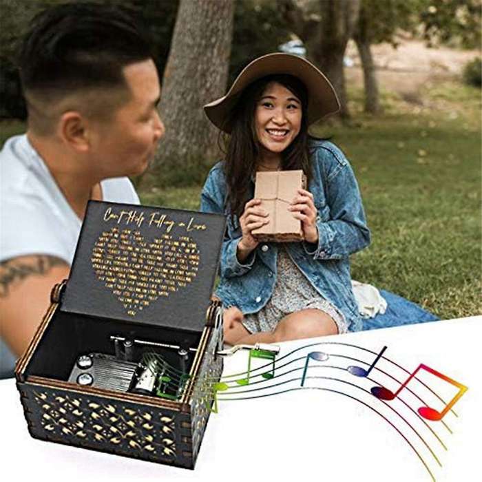 Can'T Help Falling in Love Wood Music Box, Antique Engraved Musical Boxes Case for Love One Wooden