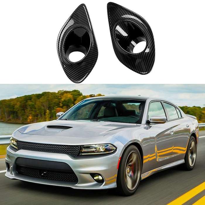 Car Accessories ABS Carbon Fiber Front Bumper Fog Light Lamp Frame Cover Trim for Charger 2015-2020