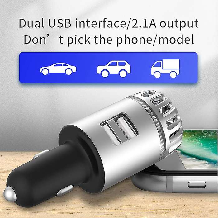 Car Air Purifier 20 Million Negative Ion Dual USB Car Charger 2 in 1 Air Purifier(Silver)