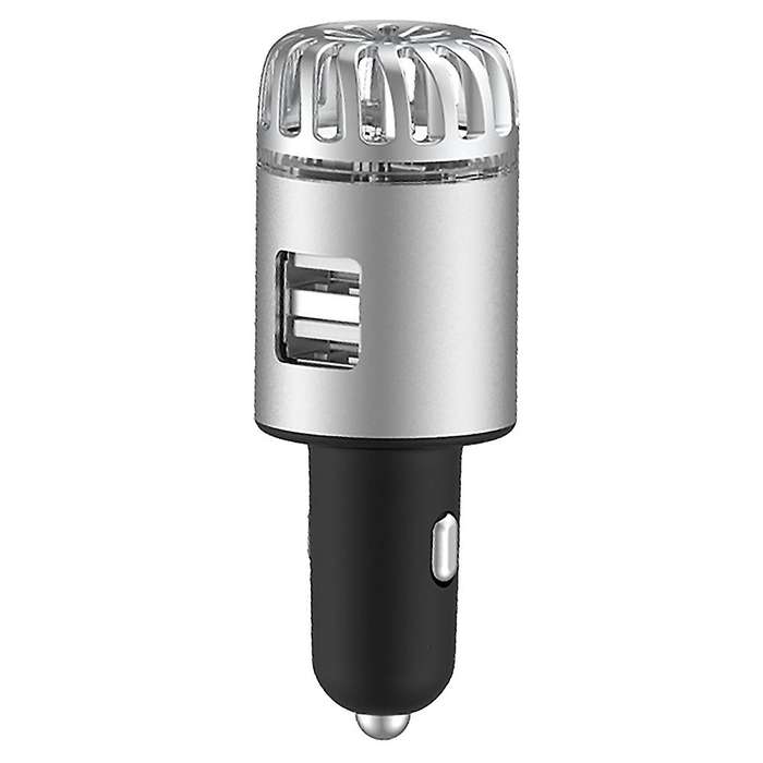 Car Air Purifier 20 Million Negative Ion Dual USB Car Charger 2 in 1 Air Purifier(Silver)