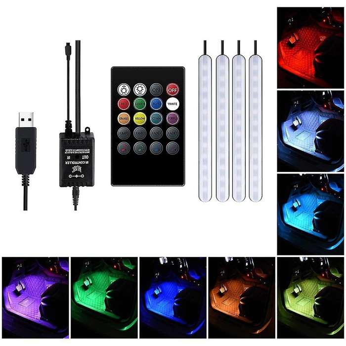 Car Atmosphere Light Foot Light Remote Control Interior Decorative Ambient LED Lamp Strip(USB)
