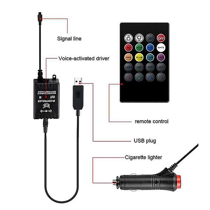 Car Atmosphere Light Foot Light Remote Control Interior Decorative Ambient LED Lamp Strip( Lighter)