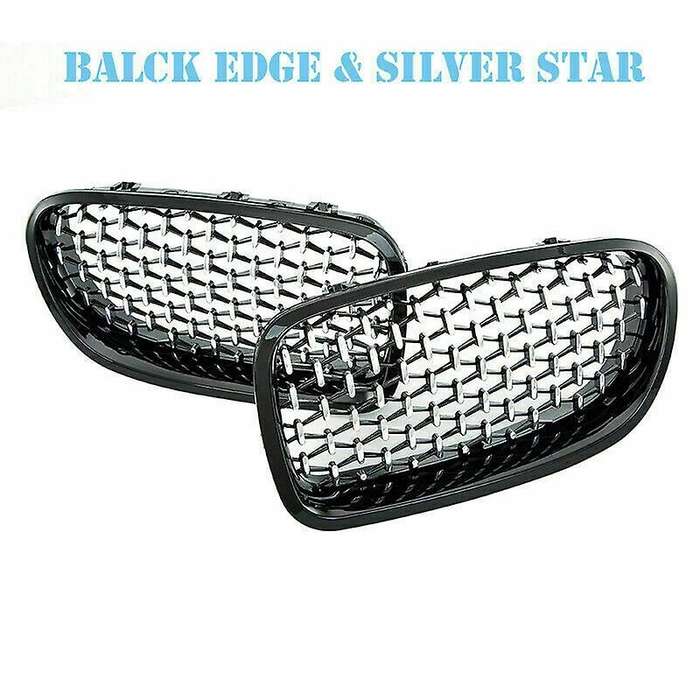 Car Black+Silver Front Bumper Diamond Kidney Grilles Grille for 5 Series F10 F11 F18 520I 528I 2010-