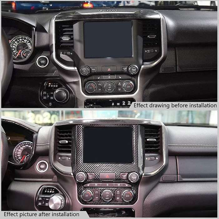 Car Carbon Fiber Central Control Navigation Screen Cover Trim for Ram 1500 2019 2020 Accessories