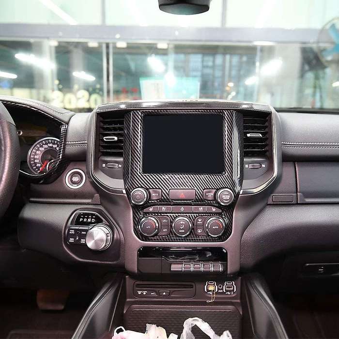 Car Carbon Fiber Central Control Navigation Screen Cover Trim for Ram 1500 2019 2020 Accessories